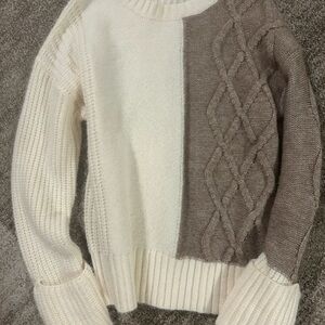 Two-Tone Cable Knit Sweater